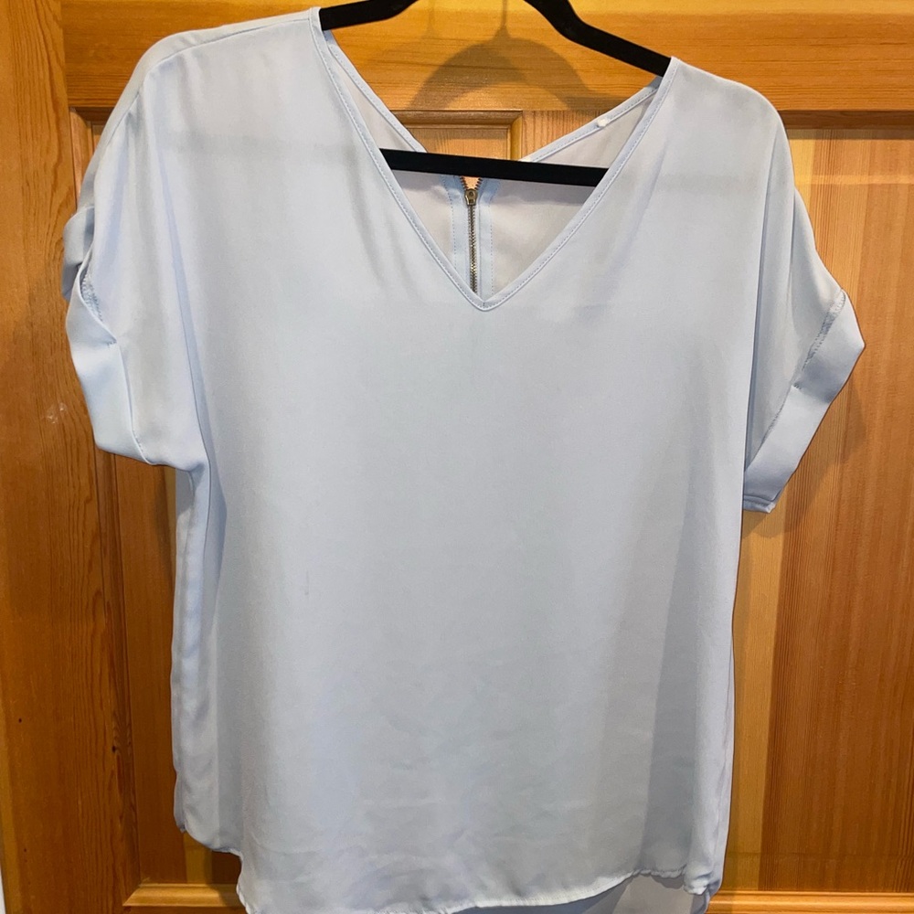 Light Blue V-Neck Women's Blouse